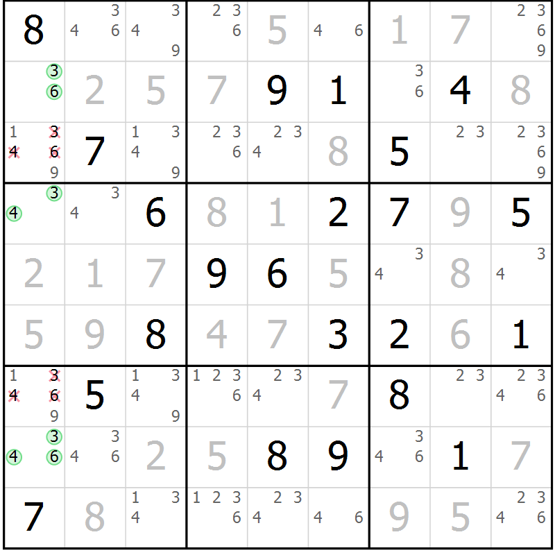 Position des candidats pour la solution de la Gr 7 page 10 du magazine de sudoku Virtuose n° 130