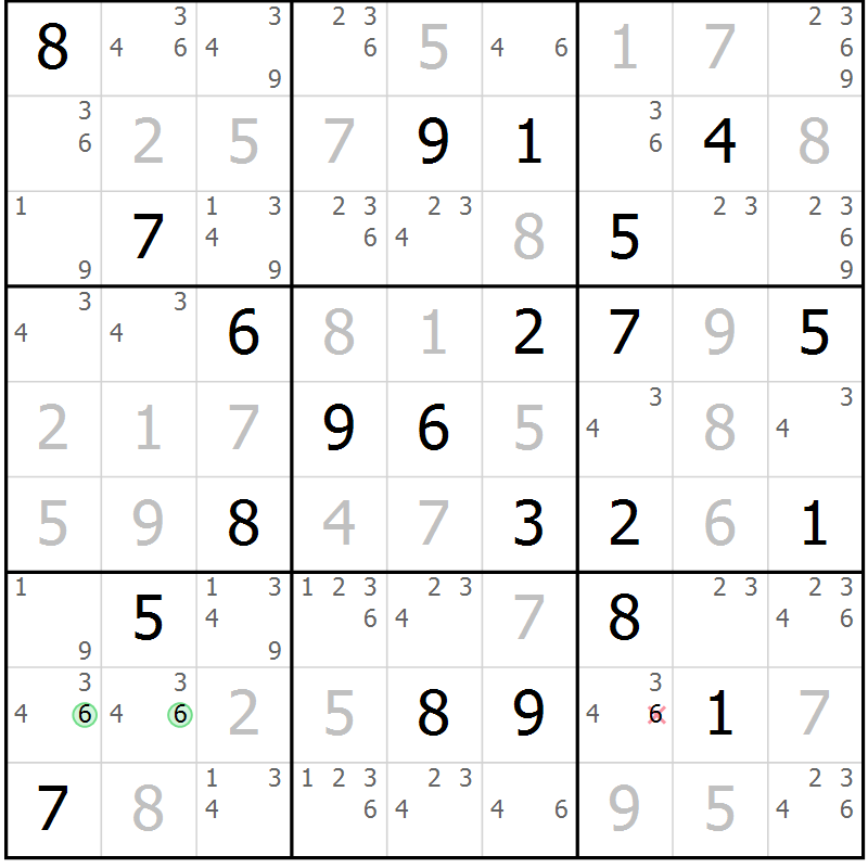 Position des candidats pour la solution de la Gr 7 page 10 du magazine de sudoku Virtuose n° 130