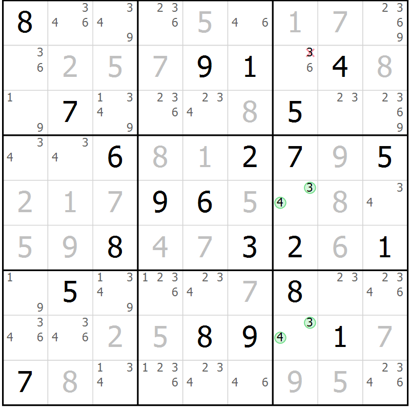 Position des candidats pour la solution de la Gr 7 page 10 du magazine de sudoku Virtuose n° 130