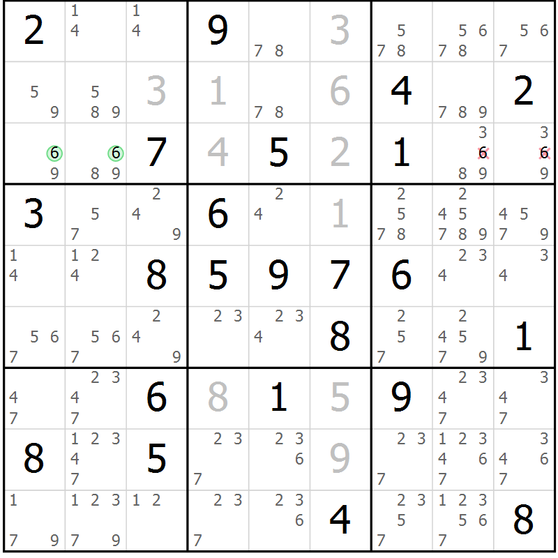 Position des candidats pour la solution de la Gr 70 page 73 du magazine de sudoku Virtuose n° 130