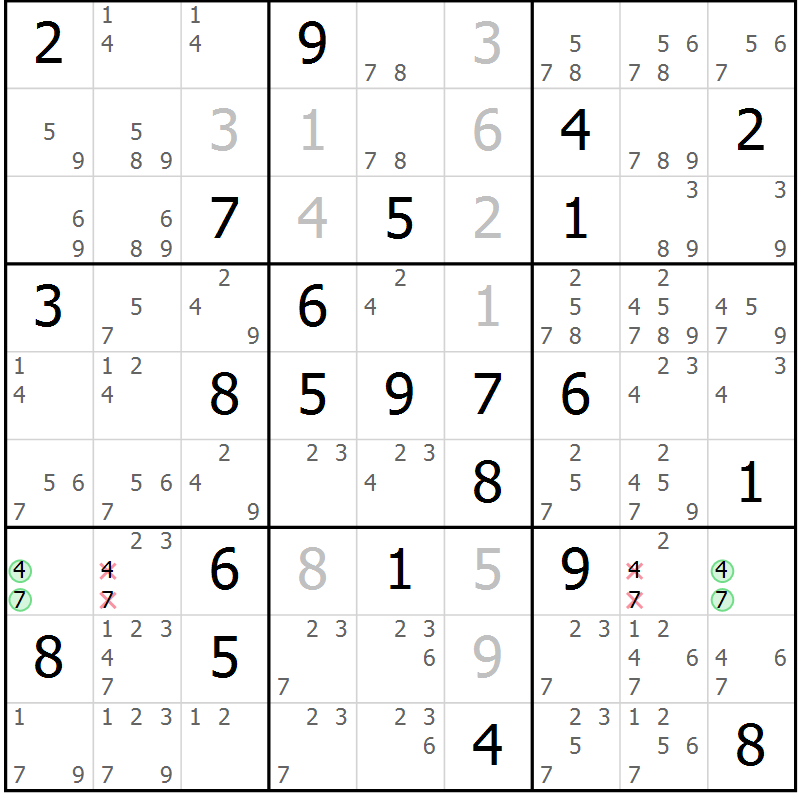 Position des candidats pour la solution de la Gr 70 page 73 du magazine de sudoku Virtuose n° 130