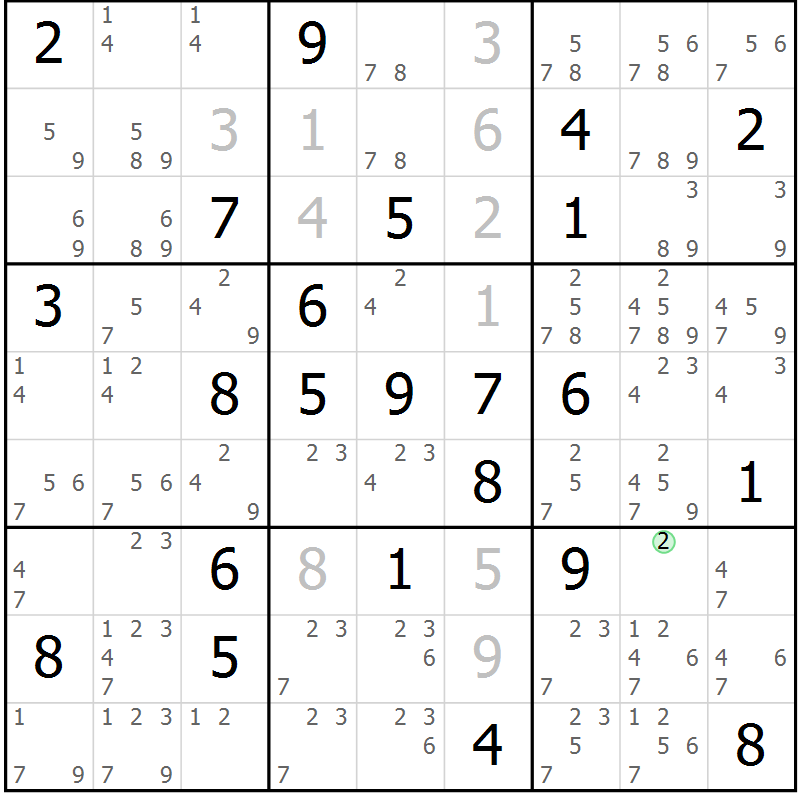 Position des candidats pour la solution de la Gr 70 page 73 du magazine de sudoku Virtuose n° 130