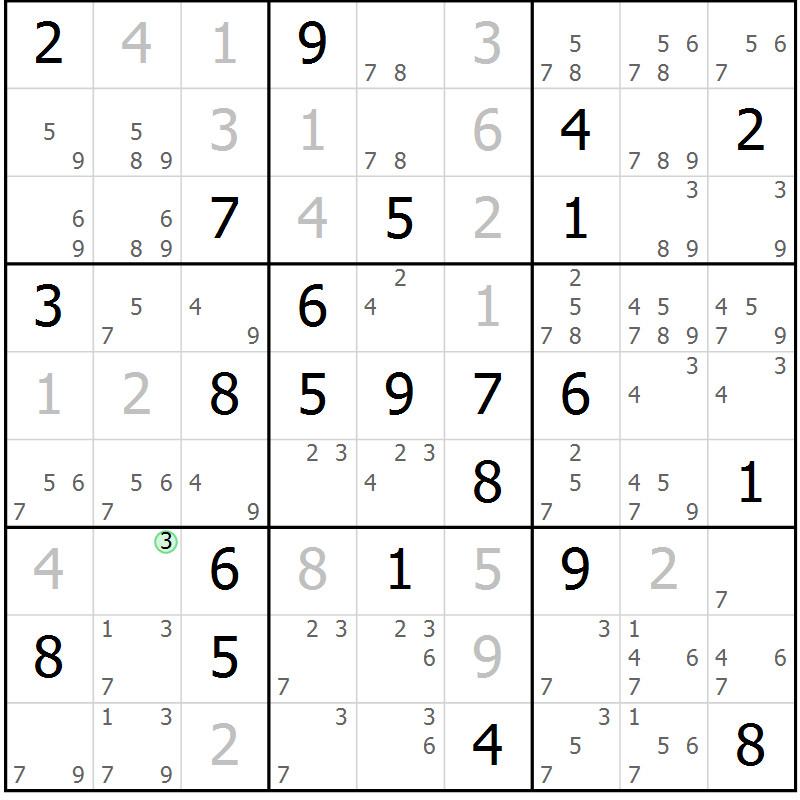 Position des candidats pour la solution de la Gr 70 page 73 du magazine de sudoku Virtuose n° 130