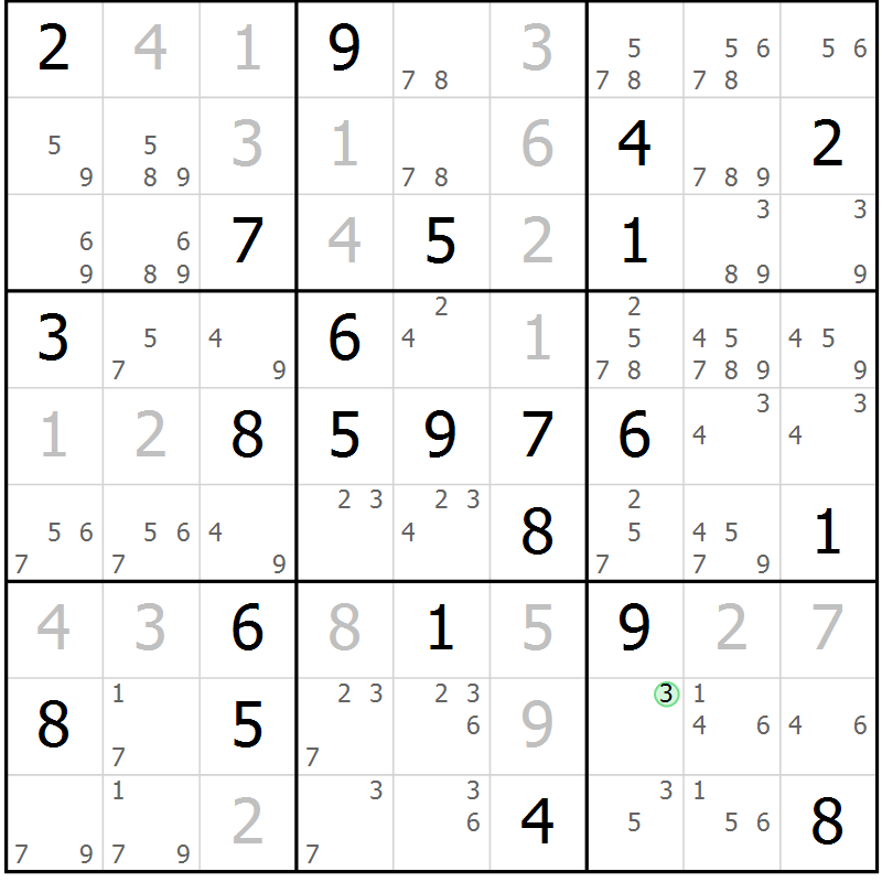 Position des candidats pour la solution de la Gr 70 page 73 du magazine de sudoku Virtuose n° 130