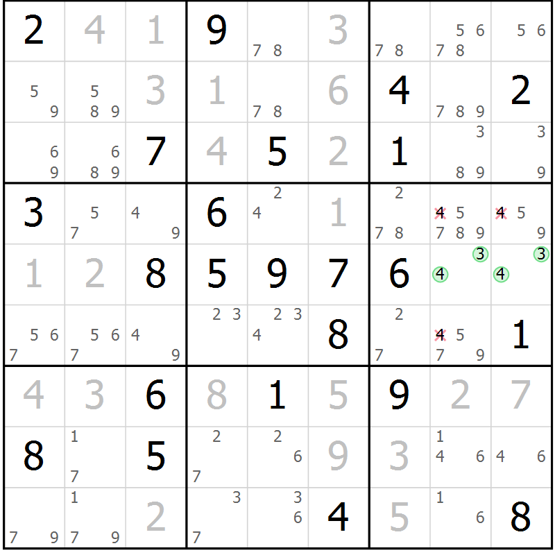 Position des candidats pour la solution de la Gr 70 page 73 du magazine de sudoku Virtuose n° 130