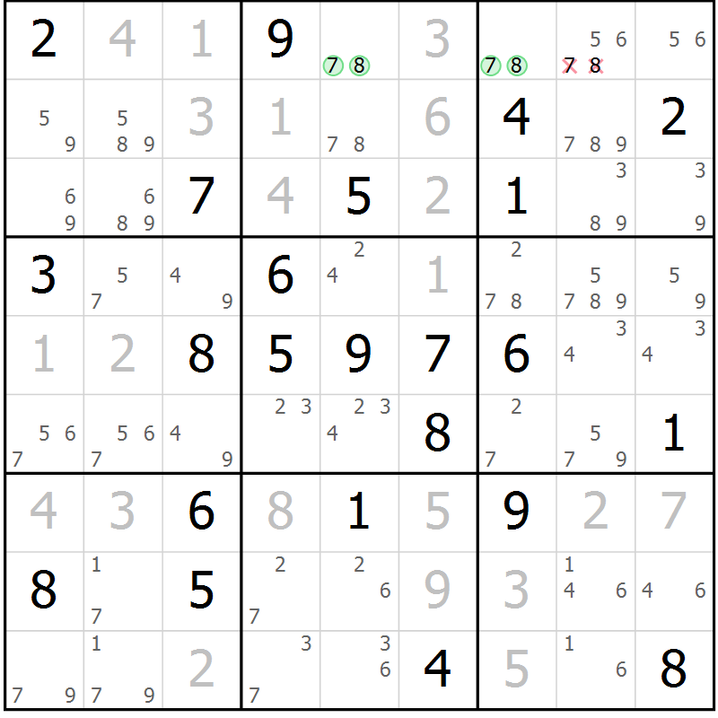 Position des candidats pour la solution de la Gr 70 page 73 du magazine de sudoku Virtuose n° 130