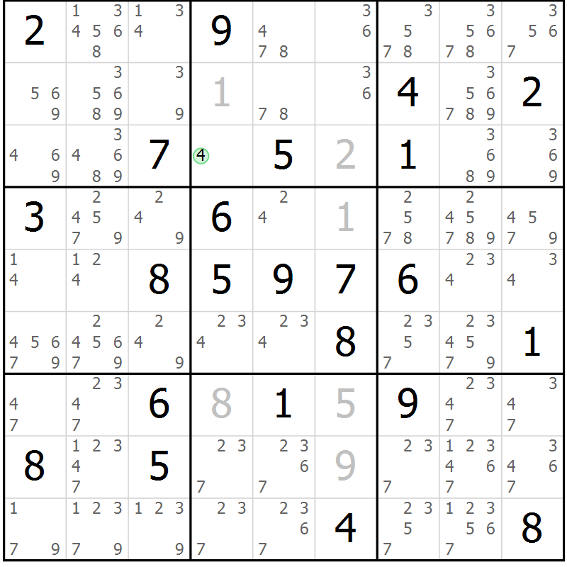 Position des candidats pour la solution de la Gr 70 page 73 du magazine de sudoku Virtuose n° 130