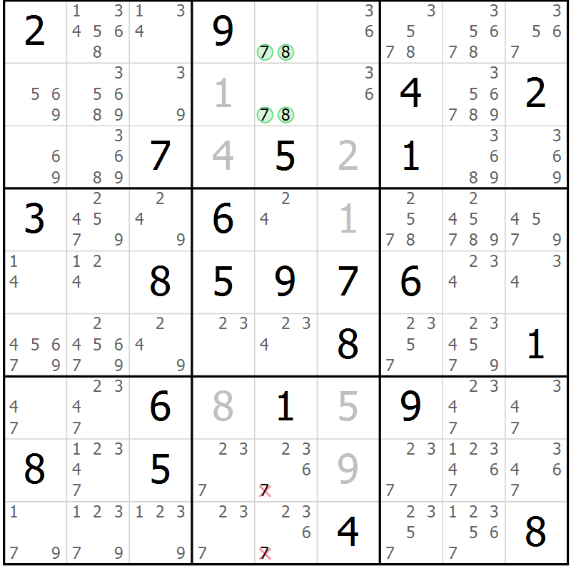 Position des candidats pour la solution de la Gr 70 page 73 du magazine de sudoku Virtuose n° 130