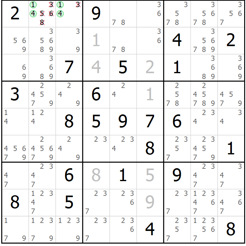 Position des candidats pour la solution de la Gr 70 page 73 du magazine de sudoku Virtuose n° 130
