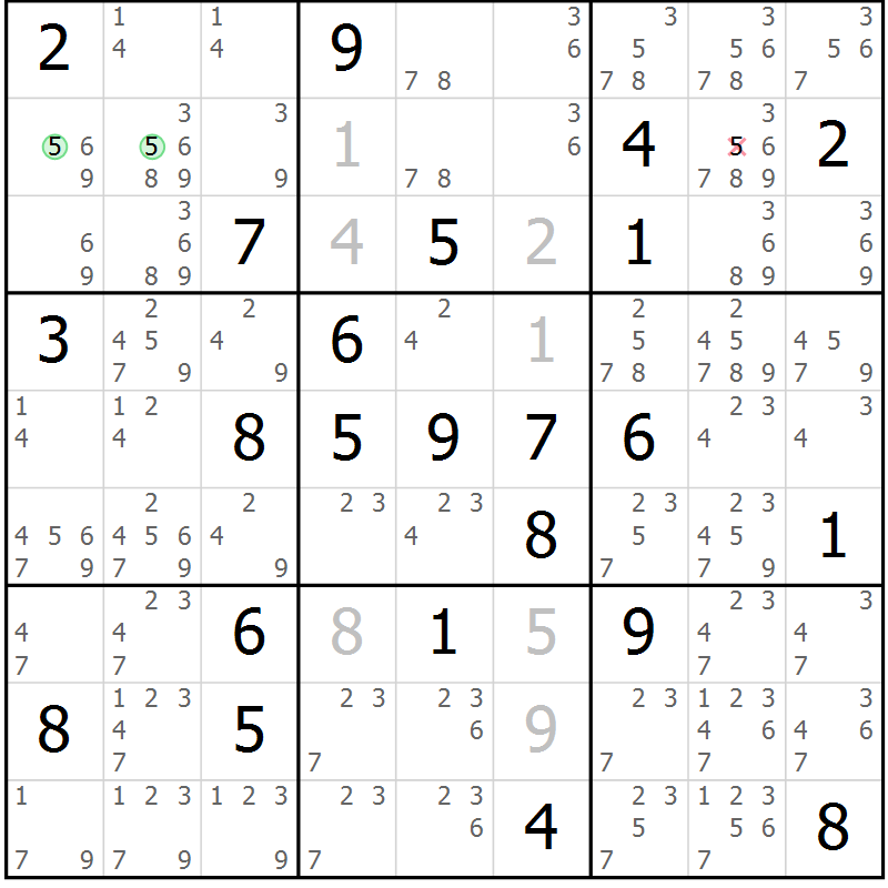 Position des candidats pour la solution de la Gr 70 page 73 du magazine de sudoku Virtuose n° 130