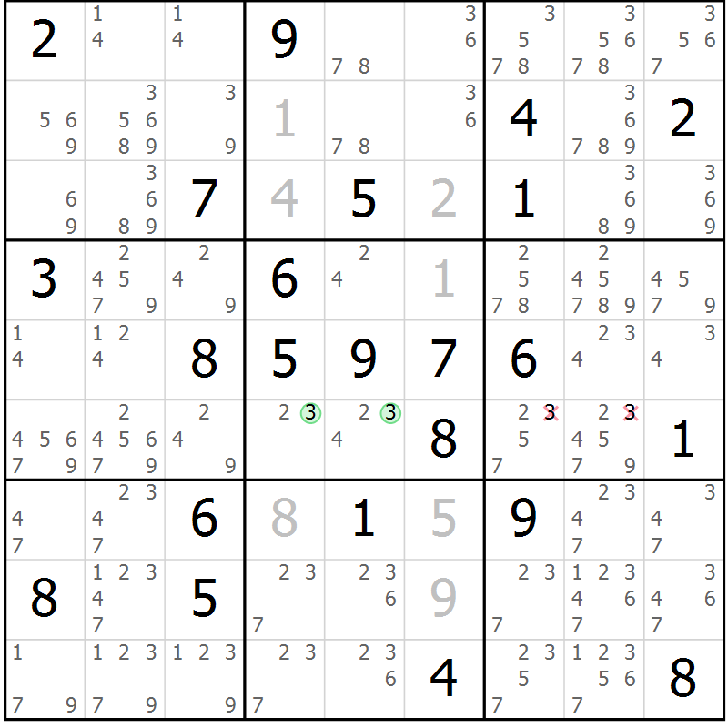 Position des candidats pour la solution de la Gr 70 page 73 du magazine de sudoku Virtuose n° 130