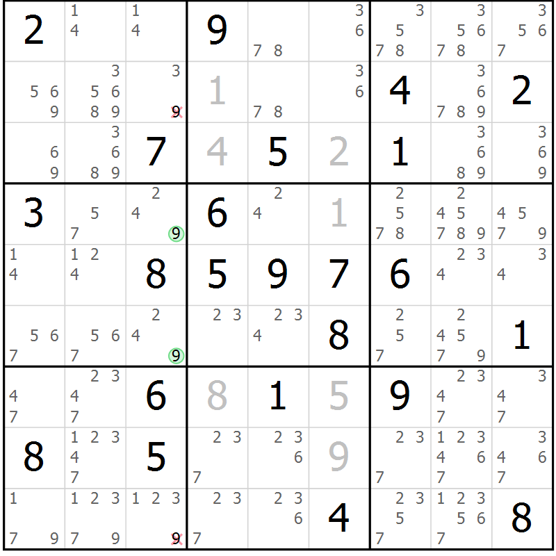 Position des candidats pour la solution de la Gr 70 page 73 du magazine de sudoku Virtuose n° 130