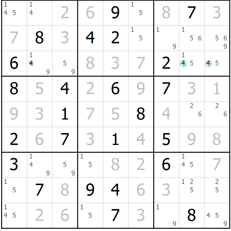 Position des candidats pour la solution de la Gr 71 page 74 du magazine de sudoku Virtuose n° 130