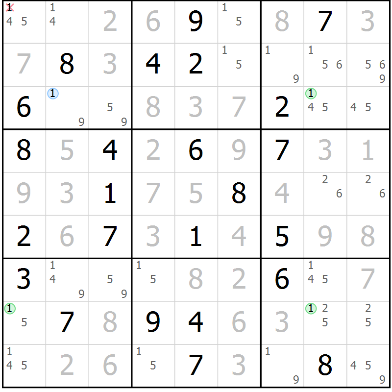 Position des candidats pour la solution de la Gr 71 page 74 du magazine de sudoku Virtuose n° 130