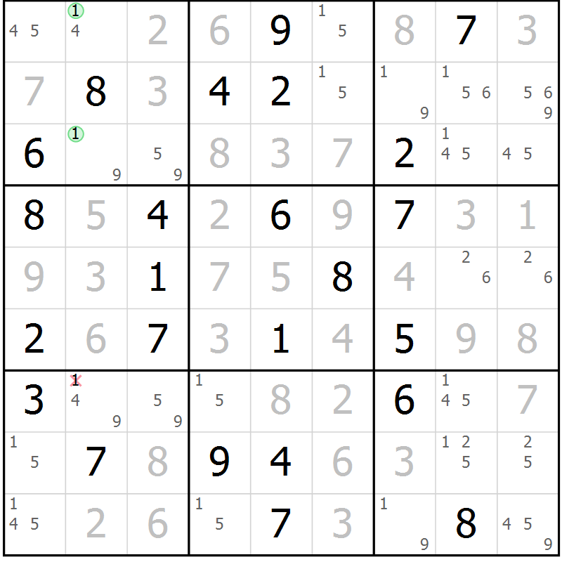 Position des candidats pour la solution de la Gr 71 page 74 du magazine de sudoku Virtuose n° 130