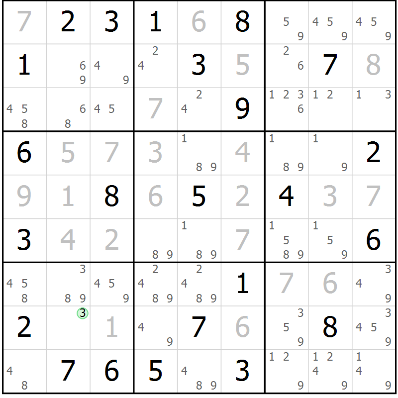 Position des candidats pour la solution de la Gr 72 page 75 du magazine de sudoku Virtuose n° 130