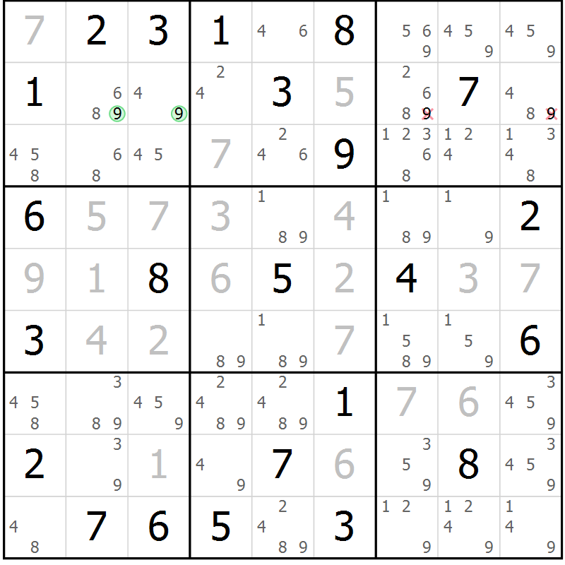Position des candidats pour la solution de la Gr 72 page 75 du magazine de sudoku Virtuose n° 130