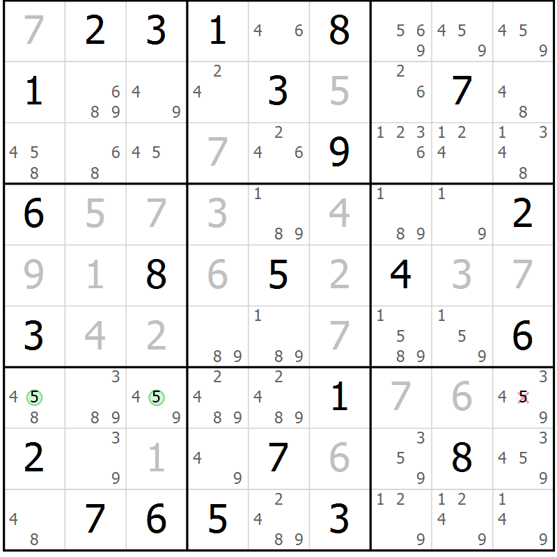 Position des candidats pour la solution de la Gr 72 page 75 du magazine de sudoku Virtuose n° 130