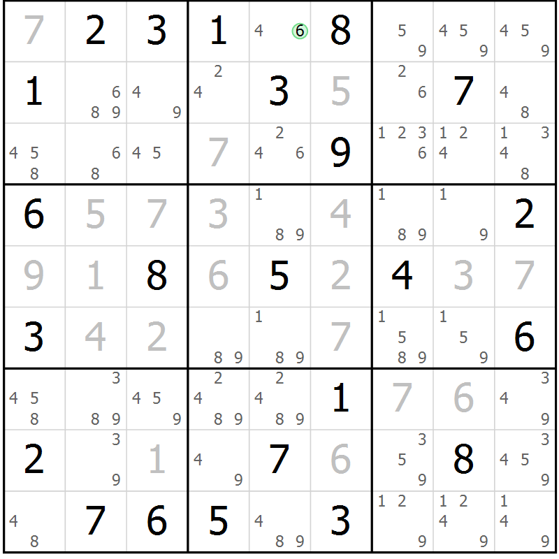 Position des candidats pour la solution de la Gr 72 page 75 du magazine de sudoku Virtuose n° 130