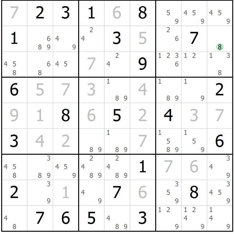 Position des candidats pour la solution de la Gr 72 page 75 du magazine de sudoku Virtuose n° 130