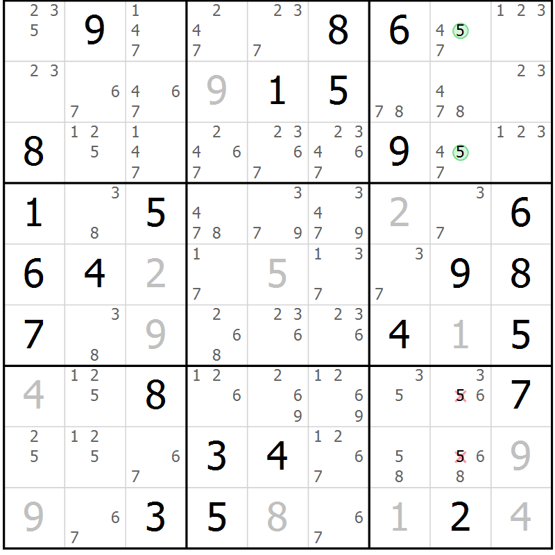 Position des candidats pour la solution de la Gr 73 page 76 du magazine de sudoku Virtuose n° 130
