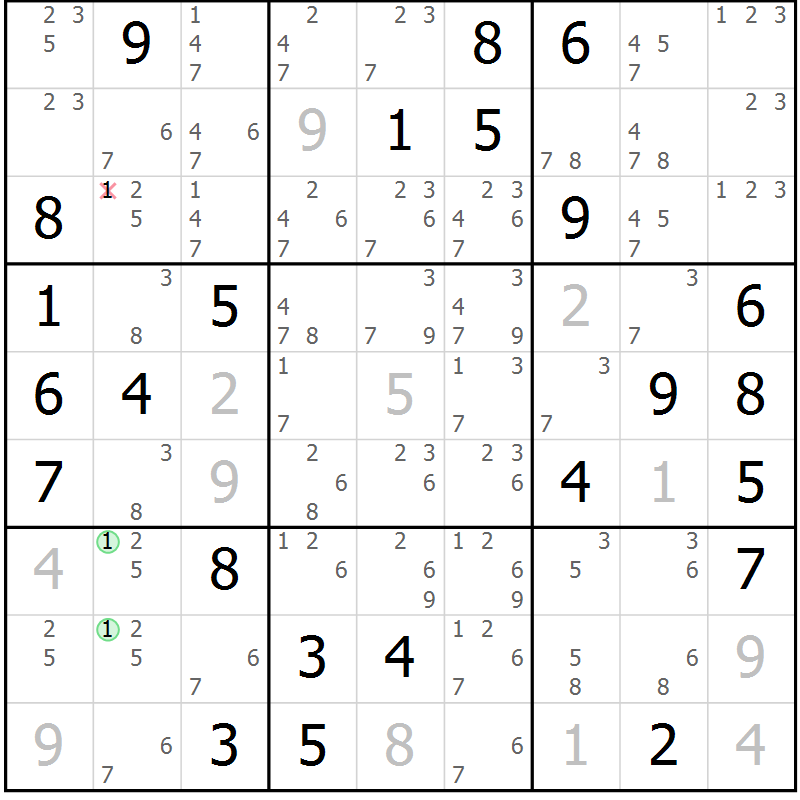 Position des candidats pour la solution de la Gr 73 page 76 du magazine de sudoku Virtuose n° 130