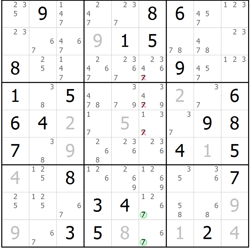 Position des candidats pour la solution de la Gr 73 page 76 du magazine de sudoku Virtuose n° 130