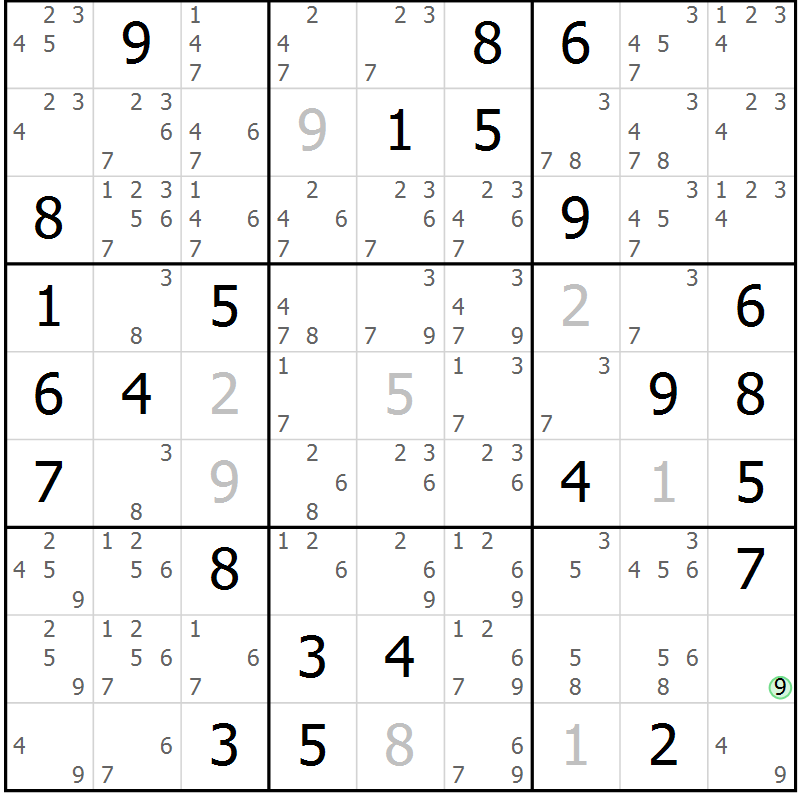 Position des candidats pour la solution de la Gr 73 page 76 du magazine de sudoku Virtuose n° 130