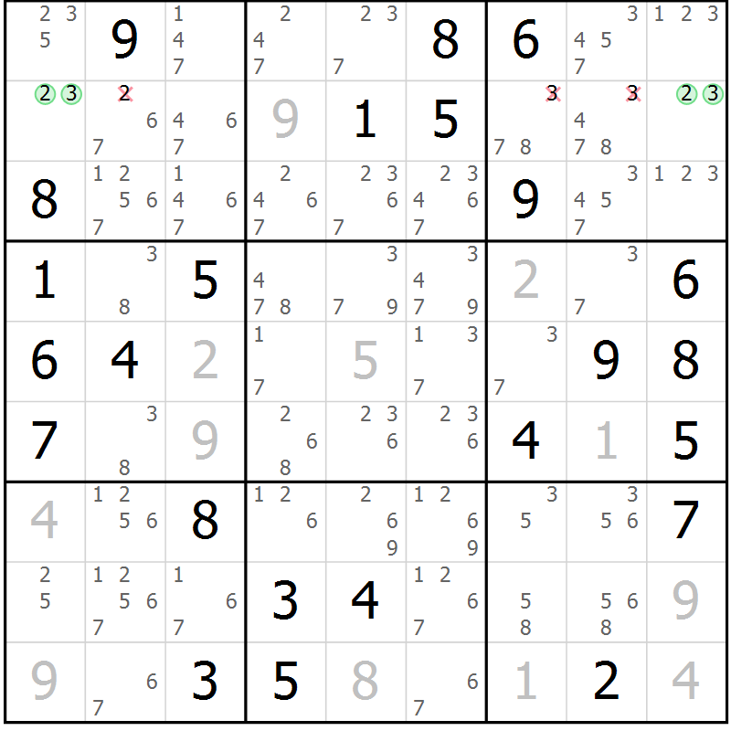 Position des candidats pour la solution de la Gr 73 page 76 du magazine de sudoku Virtuose n° 130