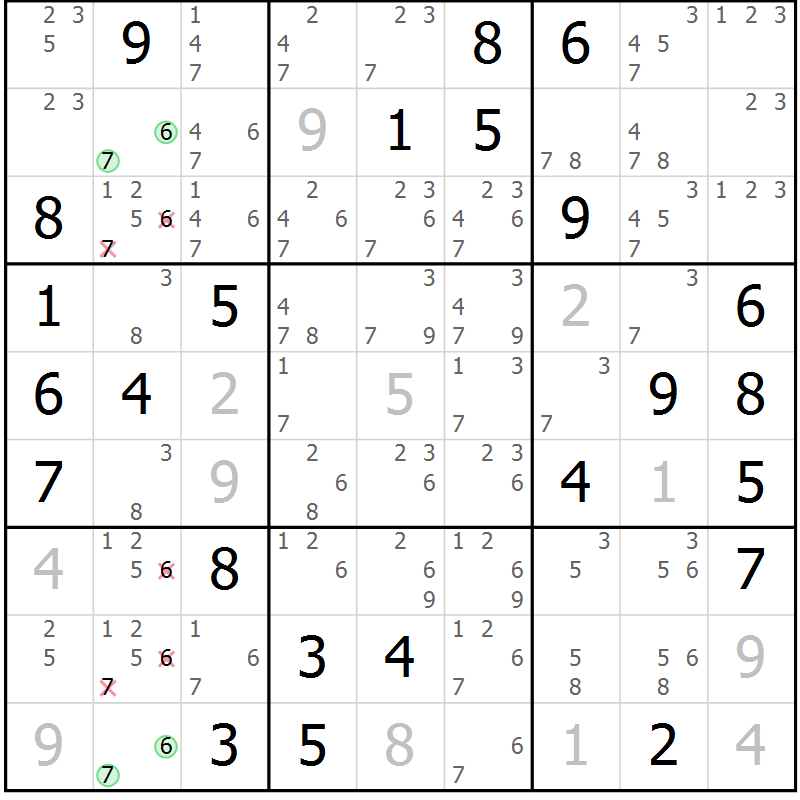Position des candidats pour la solution de la Gr 73 page 76 du magazine de sudoku Virtuose n° 130