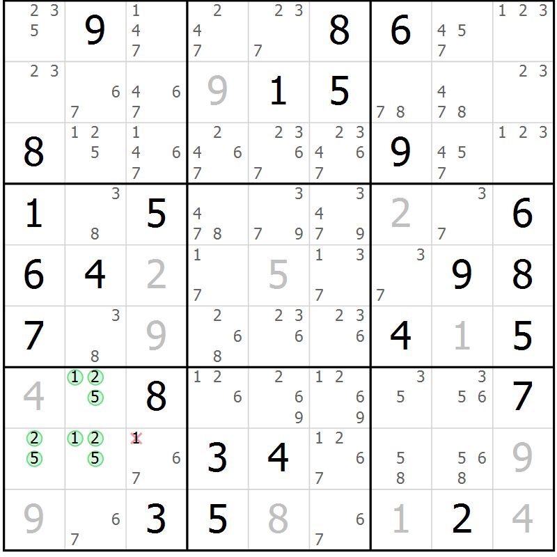Position des candidats pour la solution de la Gr 73 page 76 du magazine de sudoku Virtuose n° 130