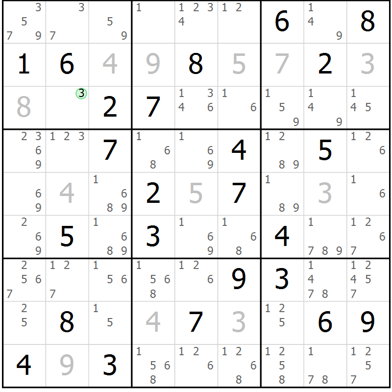 Position des candidats pour la solution de la Gr 74 page 77 du magazine de sudoku Virtuose n° 130