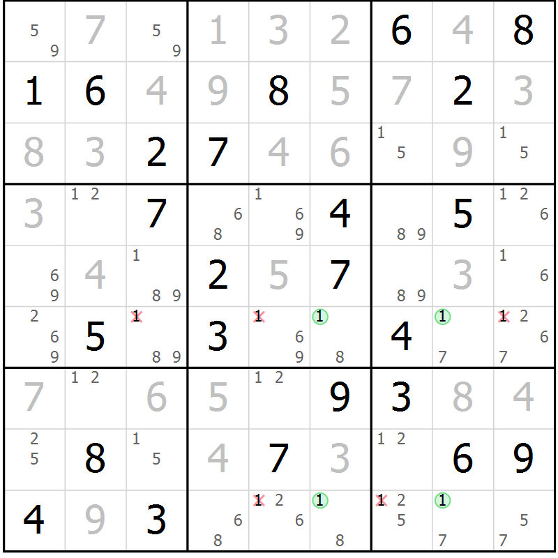 Position des candidats pour la solution de la Gr 74 page 77 du magazine de sudoku Virtuose n° 130