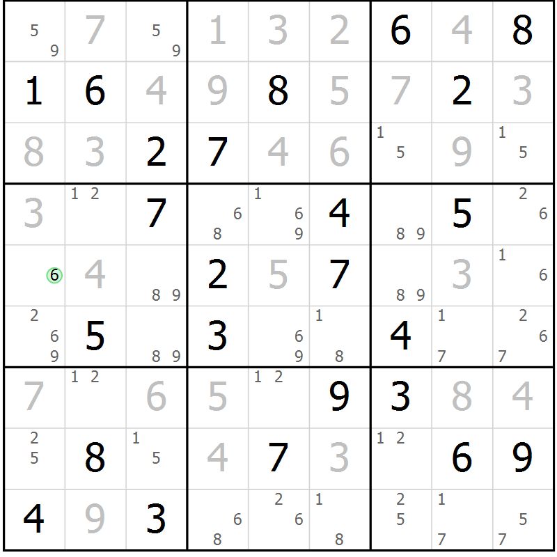 Position des candidats pour la solution de la Gr 74 page 77 du magazine de sudoku Virtuose n° 130