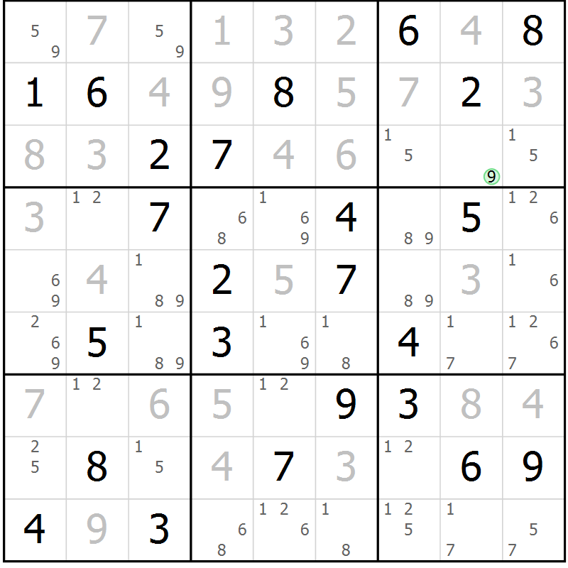 Position des candidats pour la solution de la Gr 74 page 77 du magazine de sudoku Virtuose n° 130