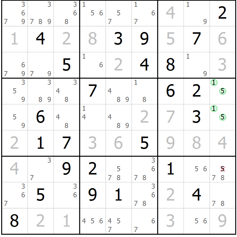 Position des candidats pour la solution de la Gr 75 page 78 du magazine de sudoku Virtuose n° 130