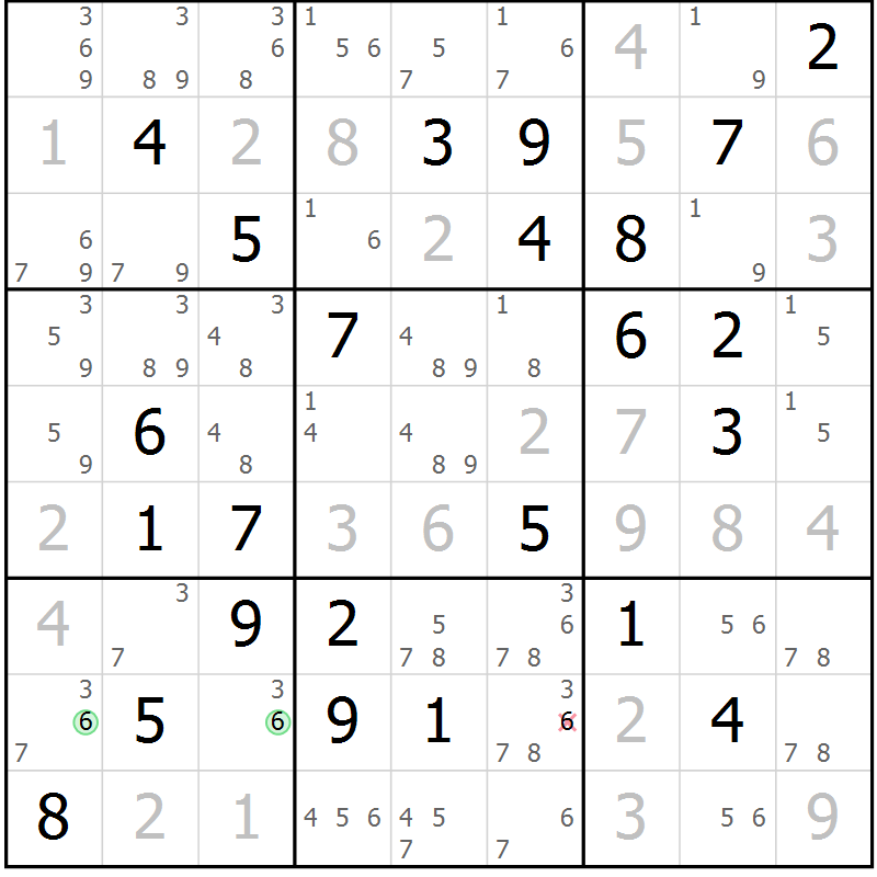 Position des candidats pour la solution de la Gr 75 page 78 du magazine de sudoku Virtuose n° 130