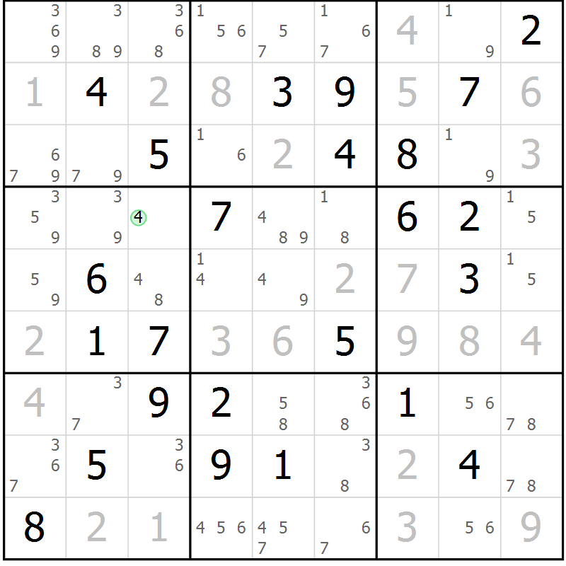 Position des candidats pour la solution de la Gr 75 page 78 du magazine de sudoku Virtuose n° 130