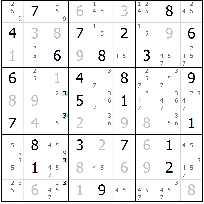 Position des candidats pour la solution de la Gr 76 page 79 du magazine de sudoku Virtuose n° 130