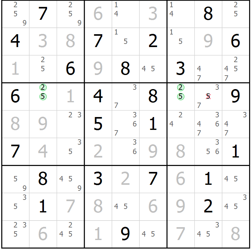 Position des candidats pour la solution de la Gr 76 page 79 du magazine de sudoku Virtuose n° 130