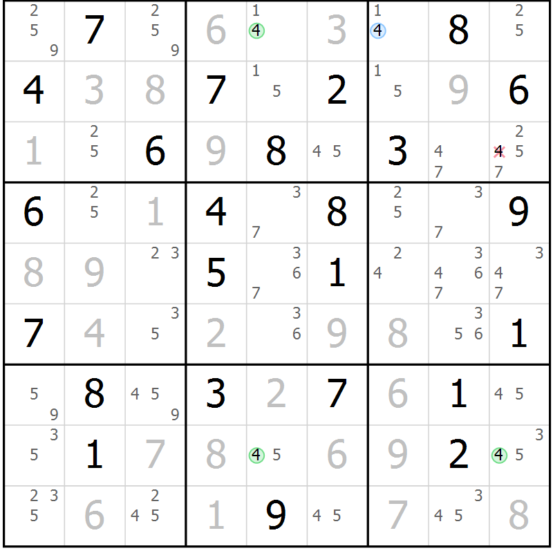 Position des candidats pour la solution de la Gr 76 page 79 du magazine de sudoku Virtuose n° 130