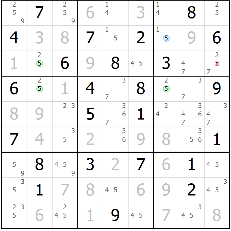 Position des candidats pour la solution de la Gr 76 page 79 du magazine de sudoku Virtuose n° 130