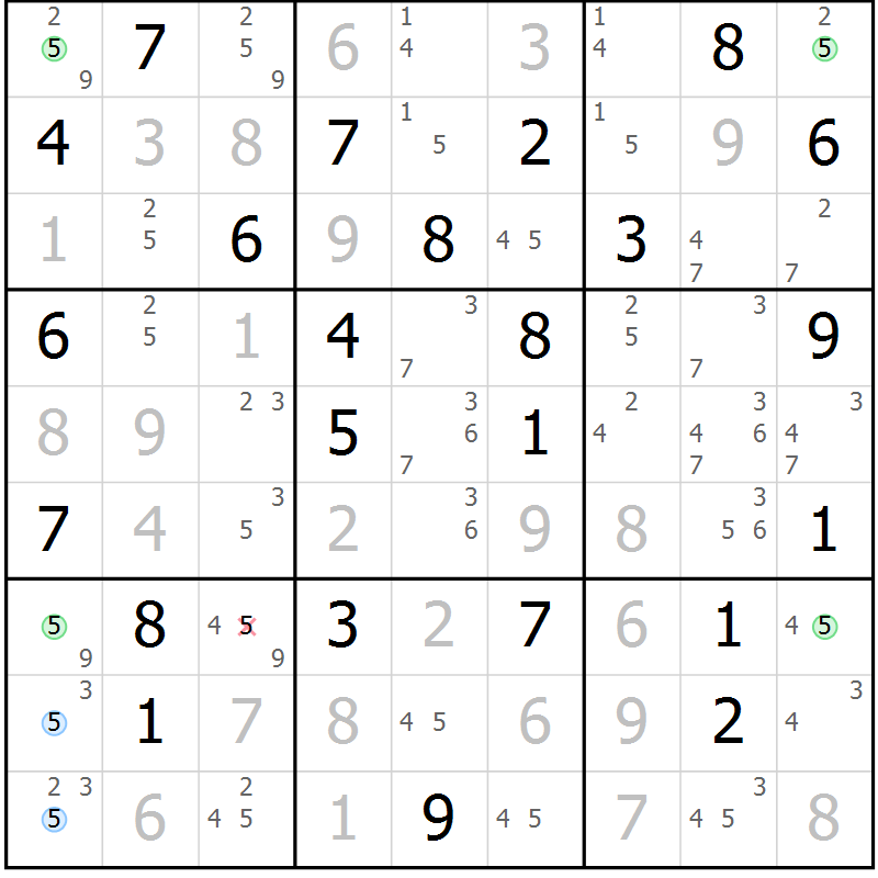Position des candidats pour la solution de la Gr 76 page 79 du magazine de sudoku Virtuose n° 130
