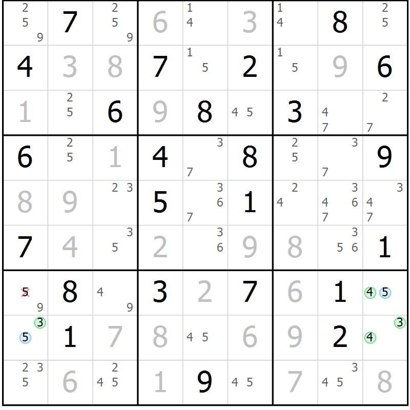 Position des candidats pour la solution de la Gr 76 page 79 du magazine de sudoku Virtuose n° 130