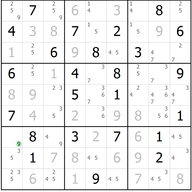 Position des candidats pour la solution de la Gr 76 page 79 du magazine de sudoku Virtuose n° 130