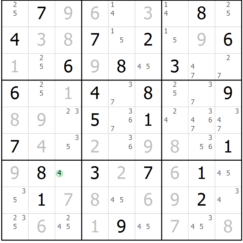 Position des candidats pour la solution de la Gr 76 page 79 du magazine de sudoku Virtuose n° 130