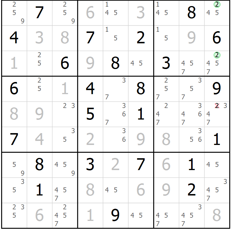 Position des candidats pour la solution de la Gr 76 page 79 du magazine de sudoku Virtuose n° 130