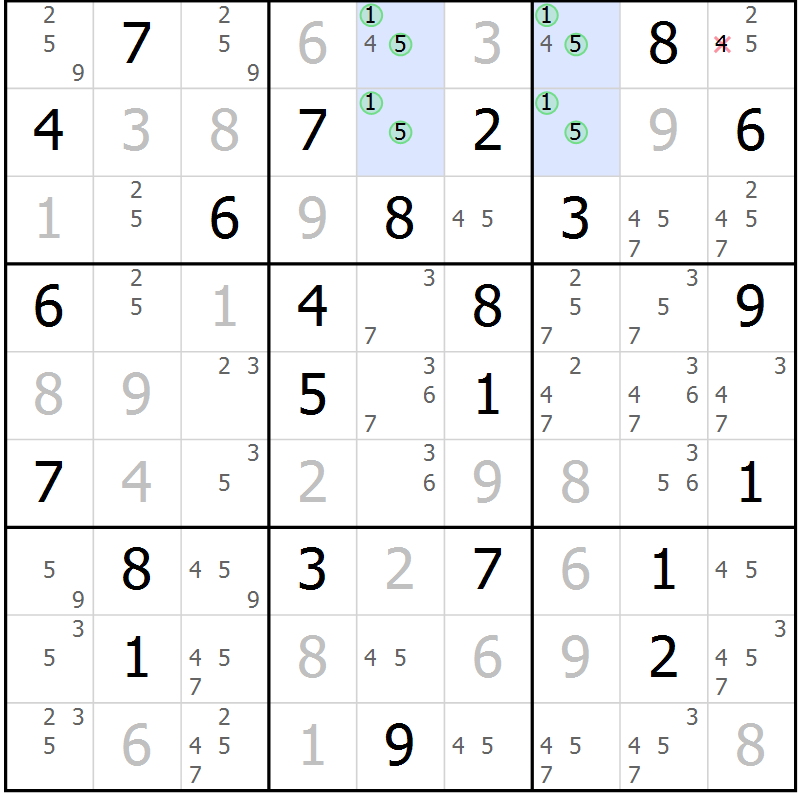 Position des candidats pour la solution de la Gr 76 page 79 du magazine de sudoku Virtuose n° 130