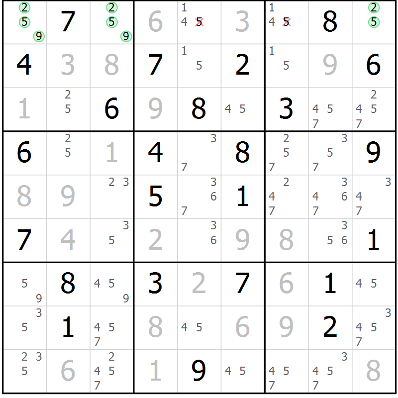 Position des candidats pour la solution de la Gr 76 page 79 du magazine de sudoku Virtuose n° 130