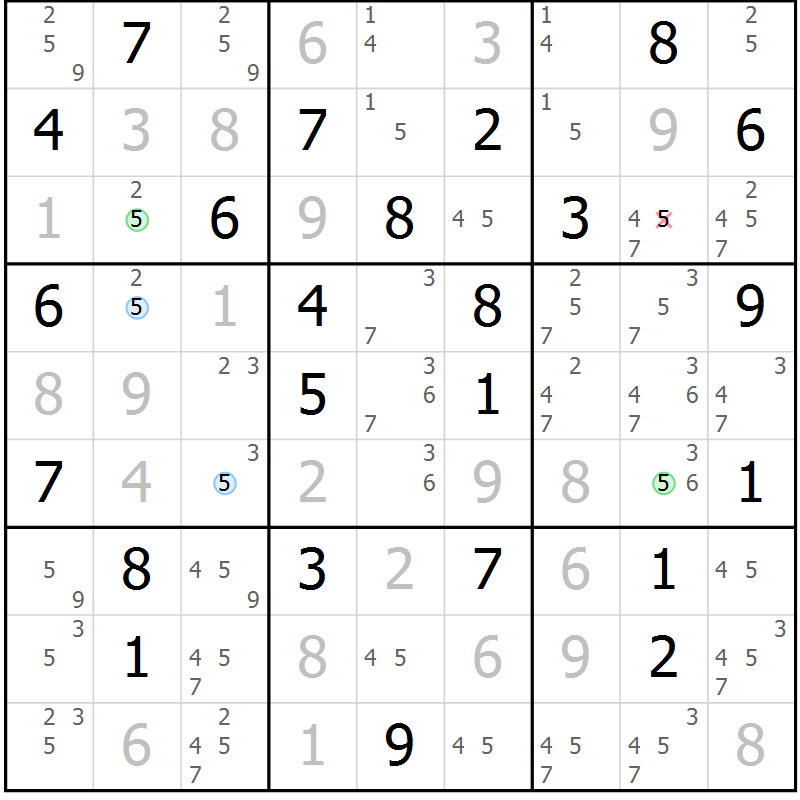 Position des candidats pour la solution de la Gr 76 page 79 du magazine de sudoku Virtuose n° 130